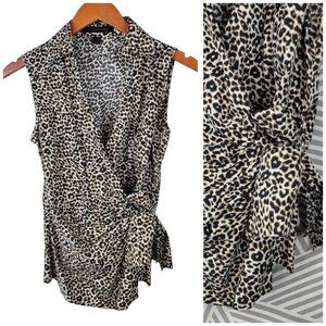 Express Wrap Top size XS Light weight Cheetah Leopard Print Bow Tie Waist Womens